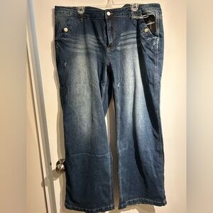 Flamingals women’s Vintage Straight Leg Mid Waist Jeans-Dark Blue 4XL